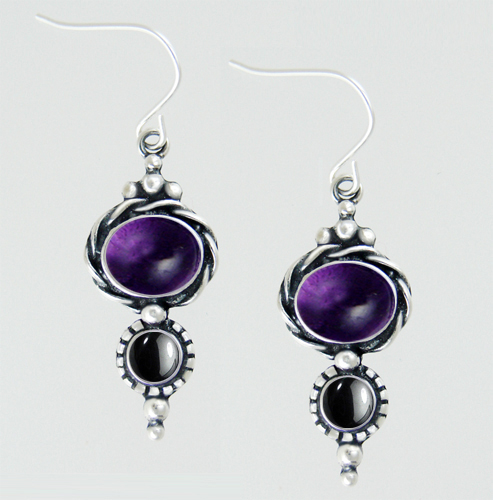 Sterling Silver Drop Dangle Earrings With Amethyst And Hematite